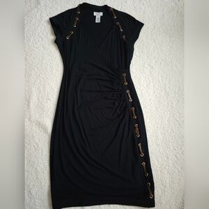 Carmen Marc Valvo Navy Blue Dress with Gold Accents